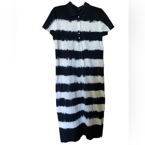 Tommy Hilfiger Y2K‎ Tie Dye Stripe Polo Maxi Dress Nautical Medium Navy White
